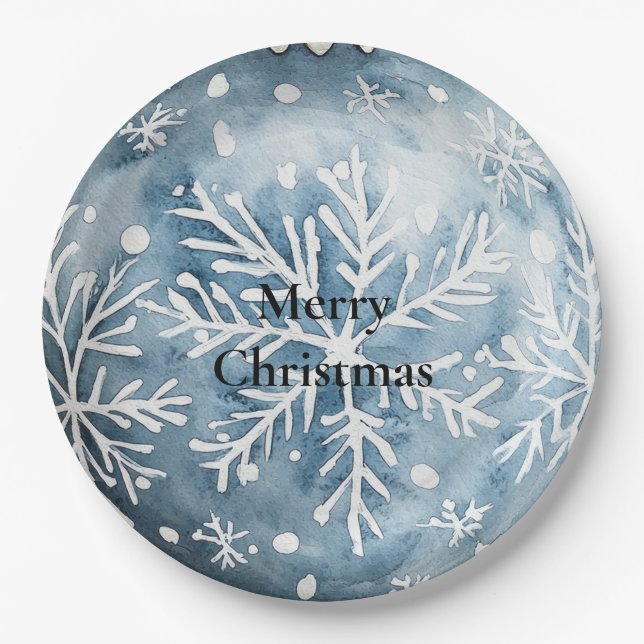Assiettes En Carton Bleu Blanc Noël Snowflakes Ornements (Devant)