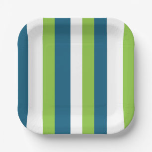 Assiettes En Carton Bleu Blanc Vert Fête des Grilles Vertes
