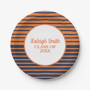 Assiettes En Carton Bleu bleu marine orange personnalisé Graduation
