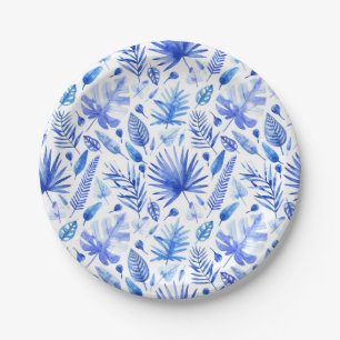 Assiettes En Carton Bleu Bleu Tropical Feuille Motif 7"