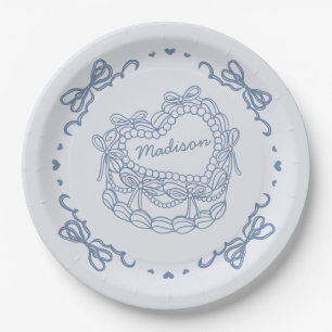 Assiettes En Carton Bleu Bow Retro Coquette gâteau Coquette Personnali