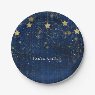 Assiettes En Carton Bleu brillant et Gold Starry Celestin Party