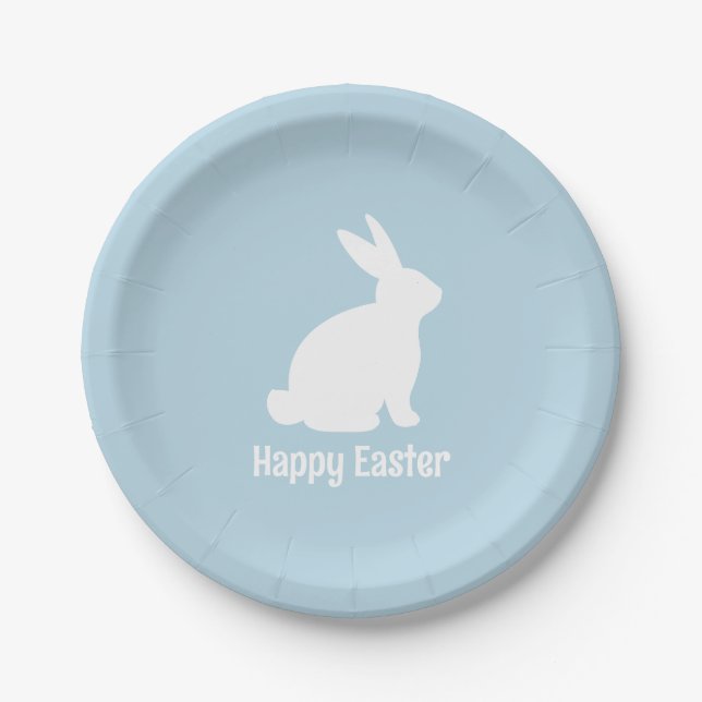 Assiettes En Carton Bleu Bunny de Pâques Printemps fête d'anniversaire (Devant)