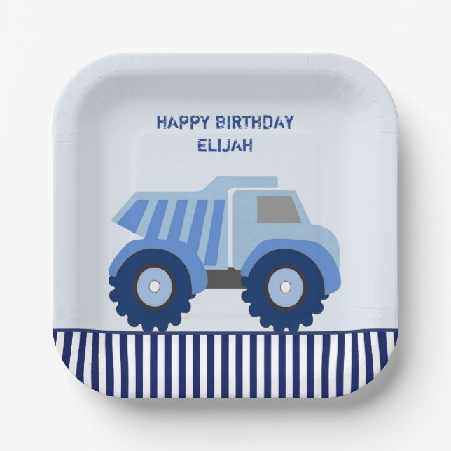 Assiettes En Carton Bleu Camion sur mesure Anniversaire de l'enfant (Recto)