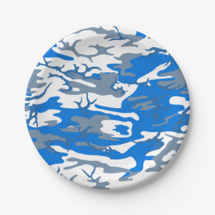 Assiettes En Carton Bleu Camo d'eau glacée