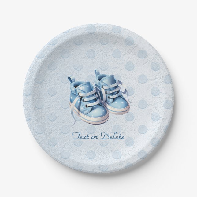 Assiettes En Carton Bleu Chaussures Bébé Plaque en Papier (Devant)
