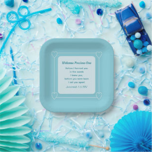 Assiettes En Carton Bleu clair et doux Baby shower