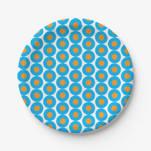 Assiettes En Carton Bleu clair Orange Pois Moderne Funky