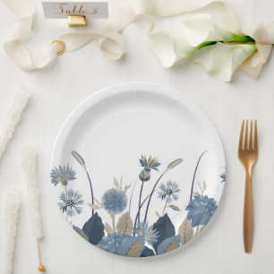 Assiettes En Carton Bleu Dahlias Cornflower