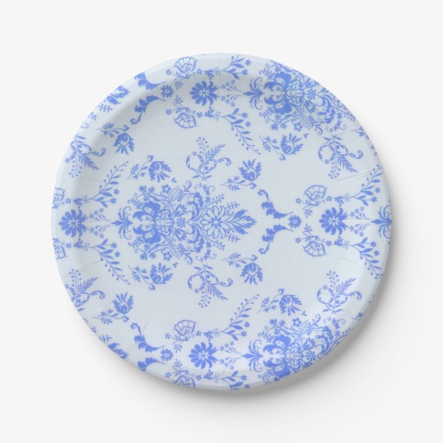 Assiettes En Carton Bleu Damas jolie impression (Devant)