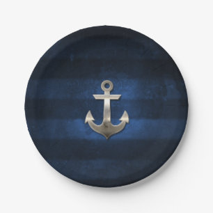 Assiettes En Carton Bleu de marine avec Ancre métallique