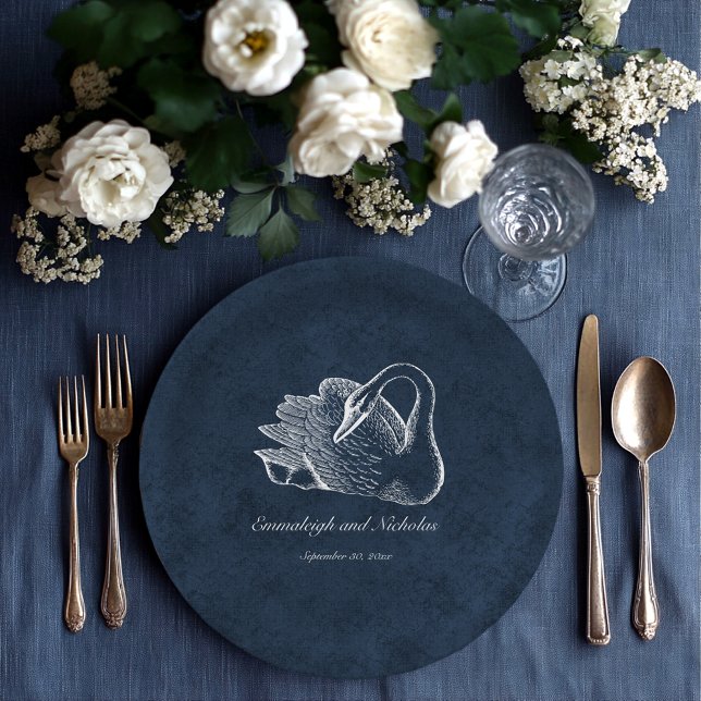 Assiettes En Carton Bleu de marine de cygne blanc (Créateur téléchargé)