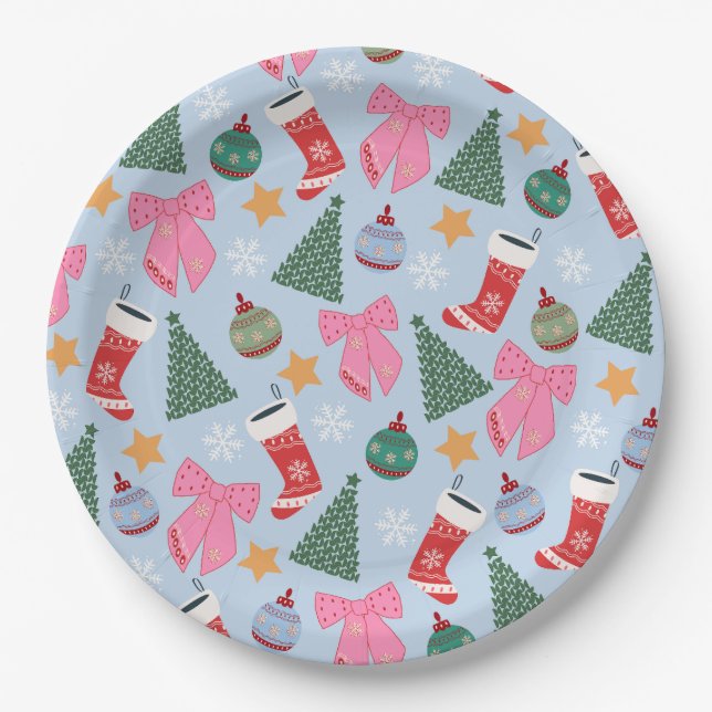 Assiettes En Carton Bleu de Noël (Devant)