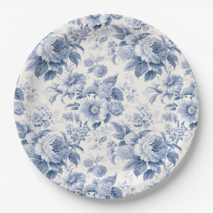 Assiettes En Carton Bleu de toile à fleurs