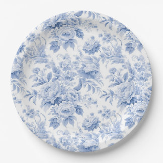 Assiettes En Carton Bleu de toile à fleurs
