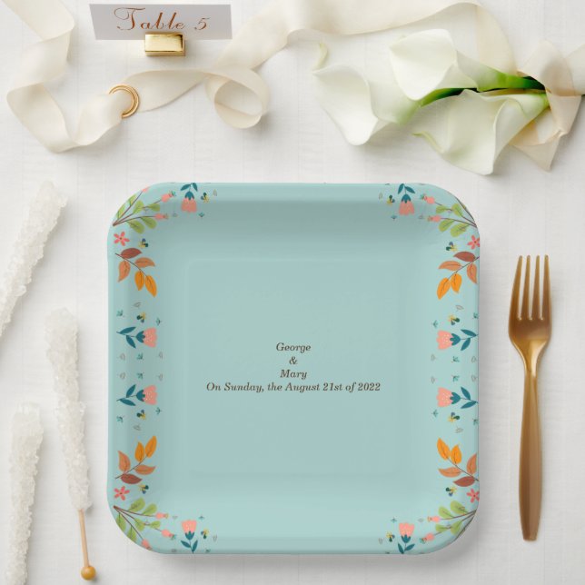 Assiettes En Carton bleu de vol (Mariage)