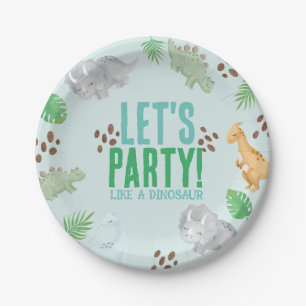 Assiettes En Carton Bleu Dinosaur fête d'anniversaire, enfant fête din