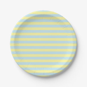 Assiettes En Carton Bleu doux et doux rayures jaunes