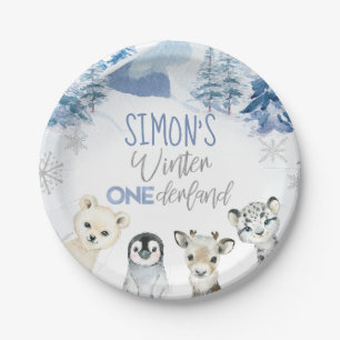 Assiettes En Carton Bleu et Argent Arctique Hiver Anniversaire