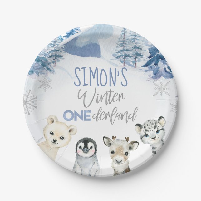 Assiettes En Carton Bleu et Argent Arctique Hiver Anniversaire (Devant)