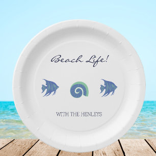 Assiettes En Carton Bleu et blanc Fish Shills Family Beach House