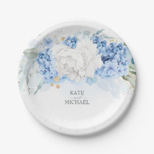 Assiettes En Carton Bleu et blanc floral élégant