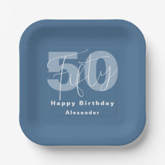 Assiettes En Carton Bleu Et Blanc Joyeux 50e anniversaire