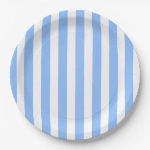 Assiettes En Carton Bleu et blanc rayures de bonbons