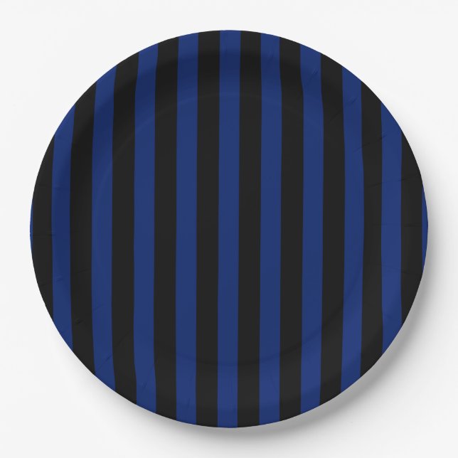 Assiettes En Carton Bleu et noir bonbons rayés (Devant)