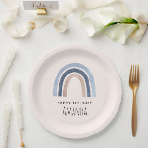 Assiettes En Carton Bleu et Pêche Arc-en-ciel Design Boho Anniversaire