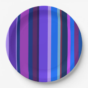 Assiettes En Carton Bleu et violet bandes verticales