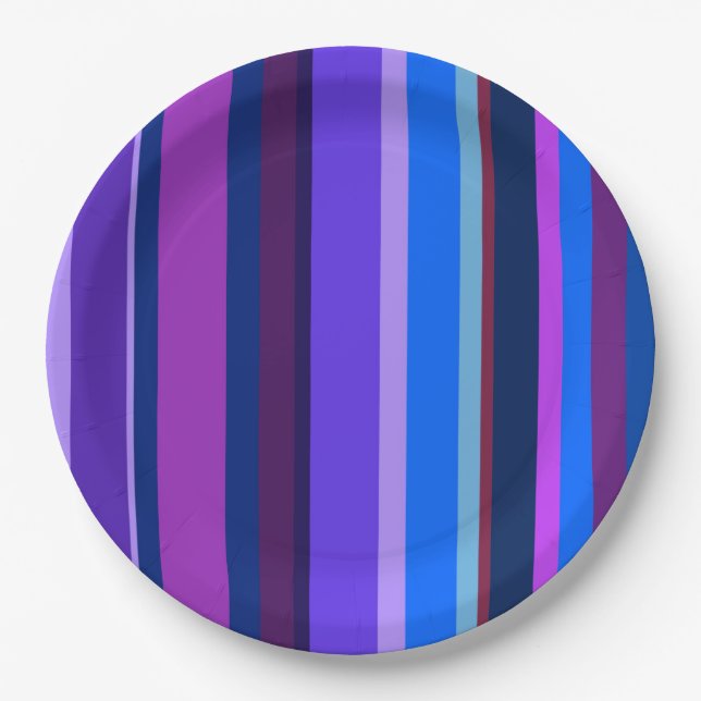 Assiettes En Carton Bleu et violet bandes verticales (Devant)
