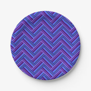Assiettes En Carton Bleu et violet rayures double tissage