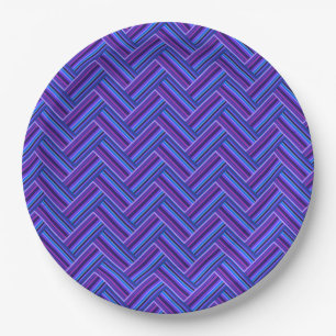 Assiettes En Carton Bleu et violet rayures double tissage