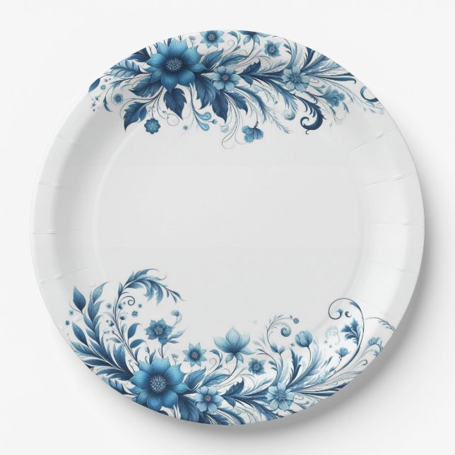 Assiettes En Carton Bleu floral (Devant)