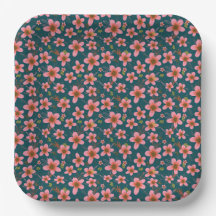 Bleu floral, rose et orange