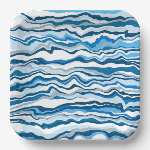 Assiettes En Carton Bleu Fluide Art Marbre Pour Peinture Bande