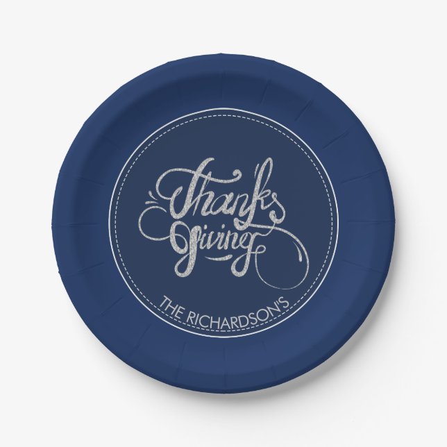 Assiettes En Carton Bleu foncé Arrière - plan Parties scintillant-Than (Devant)