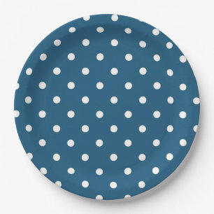 Assiettes En Carton Bleu foncé avec Pois
