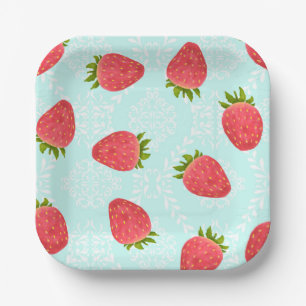 Assiettes En Carton Bleu fraise