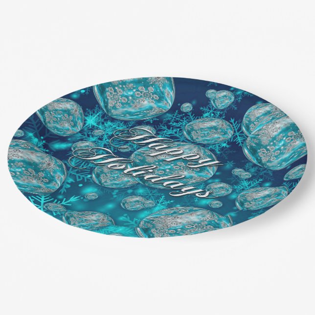 Assiettes En Carton Bleu Frosté Flocon de neige bulles Plaques de papi (Angle)
