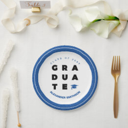 Assiettes En Carton Bleu Gras Lettres et Casquette