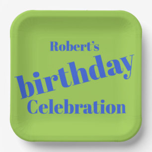 Assiettes En Carton Bleu Gras Sur Lime Vert Anniversaire