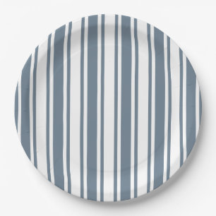 Assiettes En Carton Bleu gris et blanc rayures de bonbons