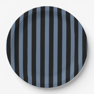 Assiettes En Carton Bleu gris et noir rayures