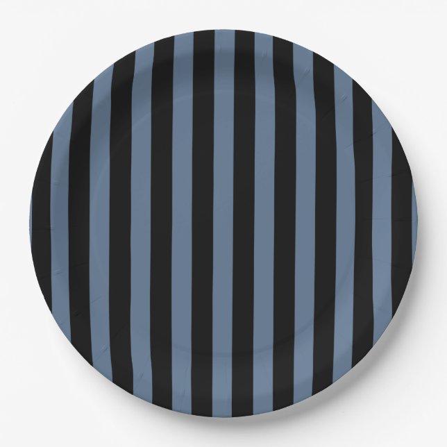Assiettes En Carton Bleu gris et noir rayures (Devant)