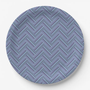 Assiettes En Carton Bleu gris rayures motif double tissage