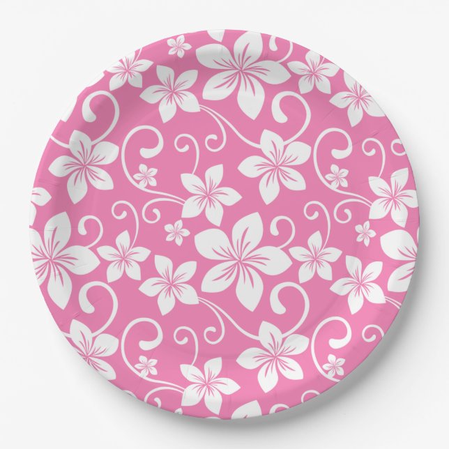 ASSIETTES EN CARTON BLEU HAWAII (ROSE DE BUBBLEGUM) (Devant)
