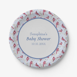 Assiettes En Carton Bleu Hiver Bois Cardinal Birds Baby shower