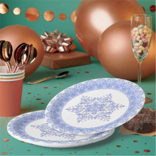Assiettes En Carton Bleu Hiver Dentelle de neige